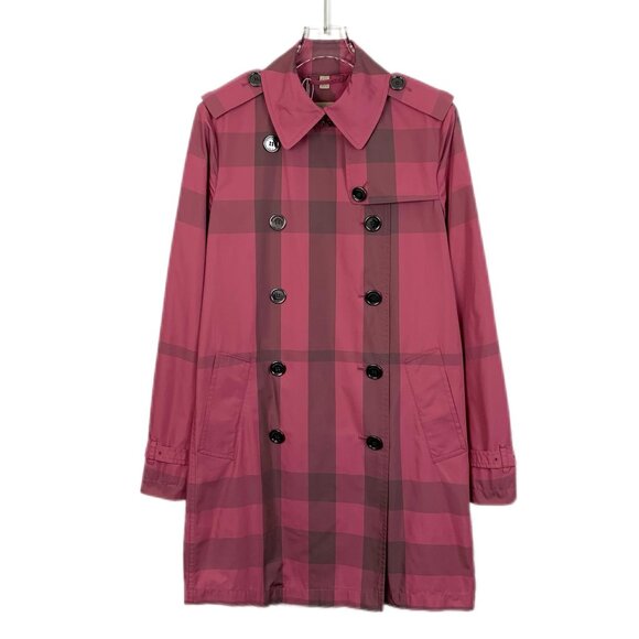 Burberry Womens Pink & Brown Plaid Polyester Trench Coat With Belt Size S - Picture 1 of 7